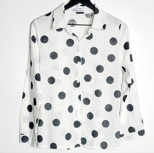 Misslook Polka Dots Black White Lightweight Women's Button Down Shirt Size S